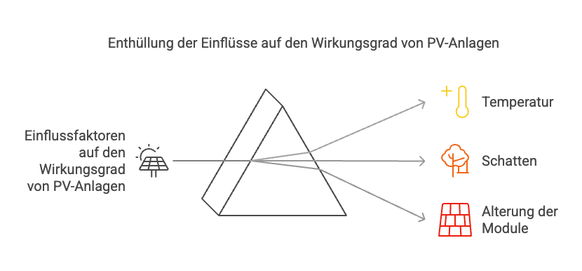 Photovoltaik Wirkungsgrad nach 20 Jahren. Temperatur, Schatten und Alterung der Module sind Einflussfaktoren.